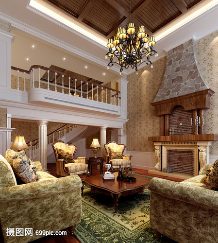 欧式别墅客厅效果图 家具的艺术与氛围营造